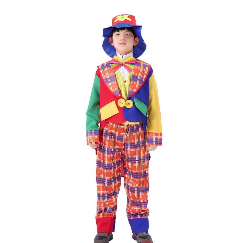 

Набор костюма клоуна для детей из 5 предметов Включает Пиджак Брюки Туфли клоуна Шляпа клоуна Аксессуары для косплея на Хэллоуин M