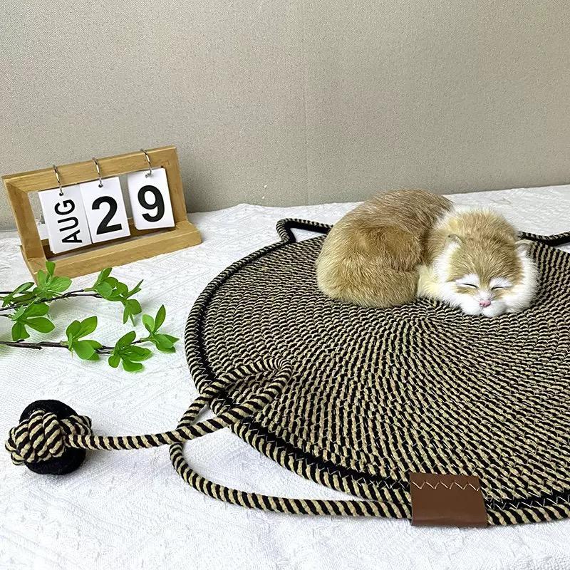 Cat Scratcher Mat Natural Cotton Rope Cat Scratching Pad Round Cat Wall & Floor Scratch Pad Furniture Protector for Wall, Sofa