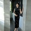 Black velvet sleeveless national style new Chinese style Suzhou long cheongsam improved young 1011 new women's high sense
