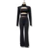 2025 Autumn European & American High-Neck Solid Color Slim-Fit Hollowed-Out Jumpsuit Set