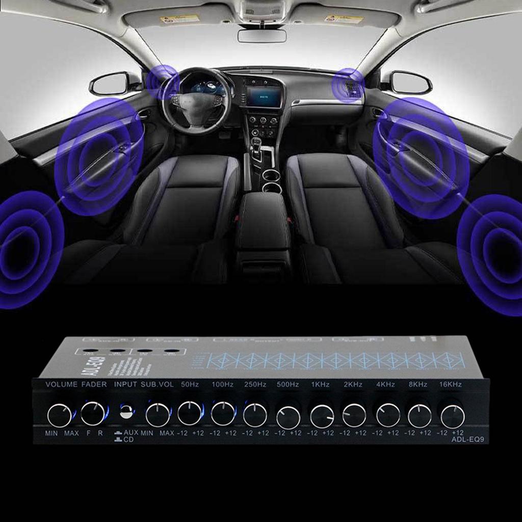 Vehicle Audio Equalizer 9 Band Adjustable DSP Chip Metal Case Subwoofer Output for Car Boat RV