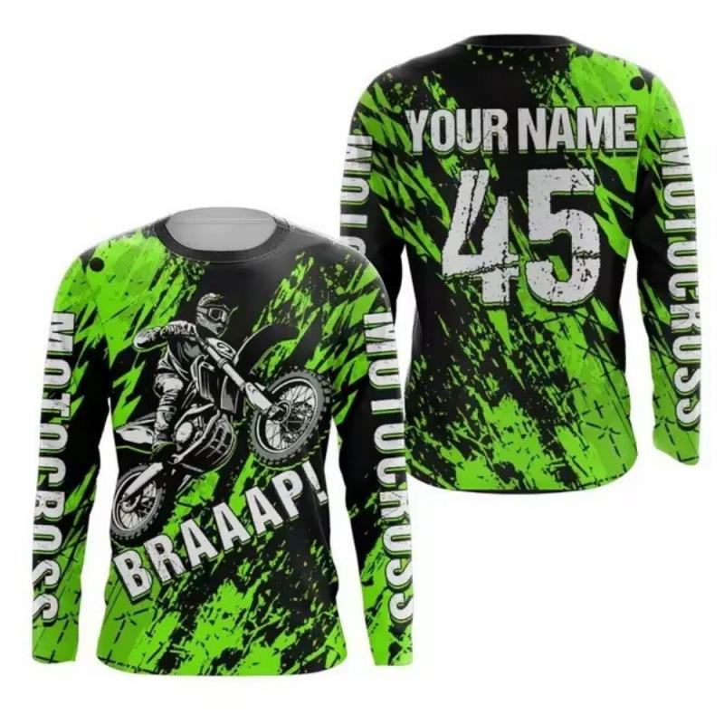 T-shirts décontractés à manches longues pour hommes imprimés en 3D Combinaison de moto tout-terrain - Tissu polyester doux à élasticité moyenne Vêtements de printemps et d'automne