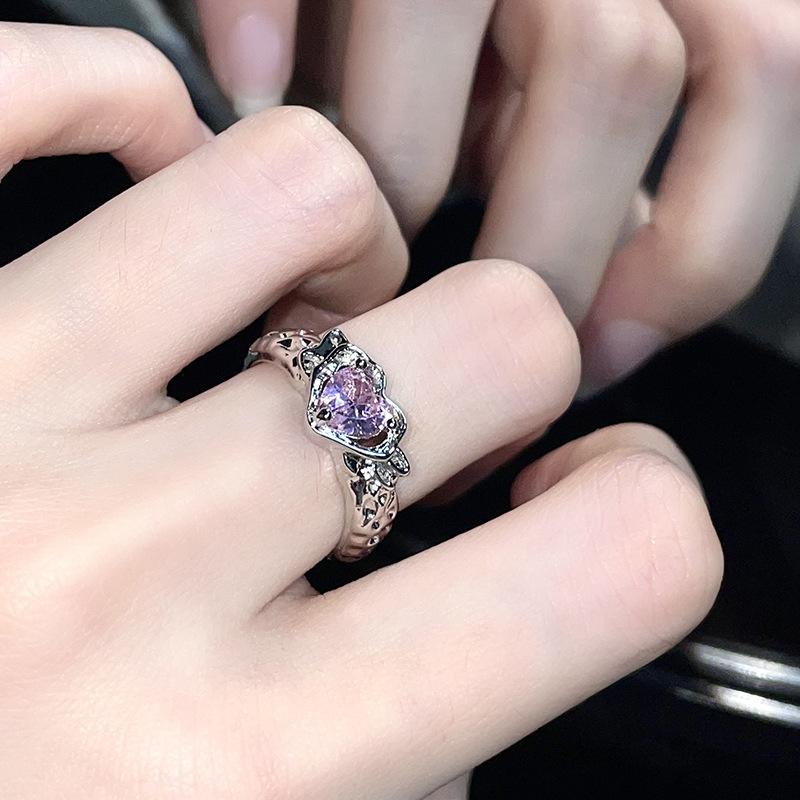 Nischdesign Rosa Kärlek Zirkon Fransk Helt Diamant Personlig Vikbar Stapelbar Öppen Ring Högklassig Ring Dam