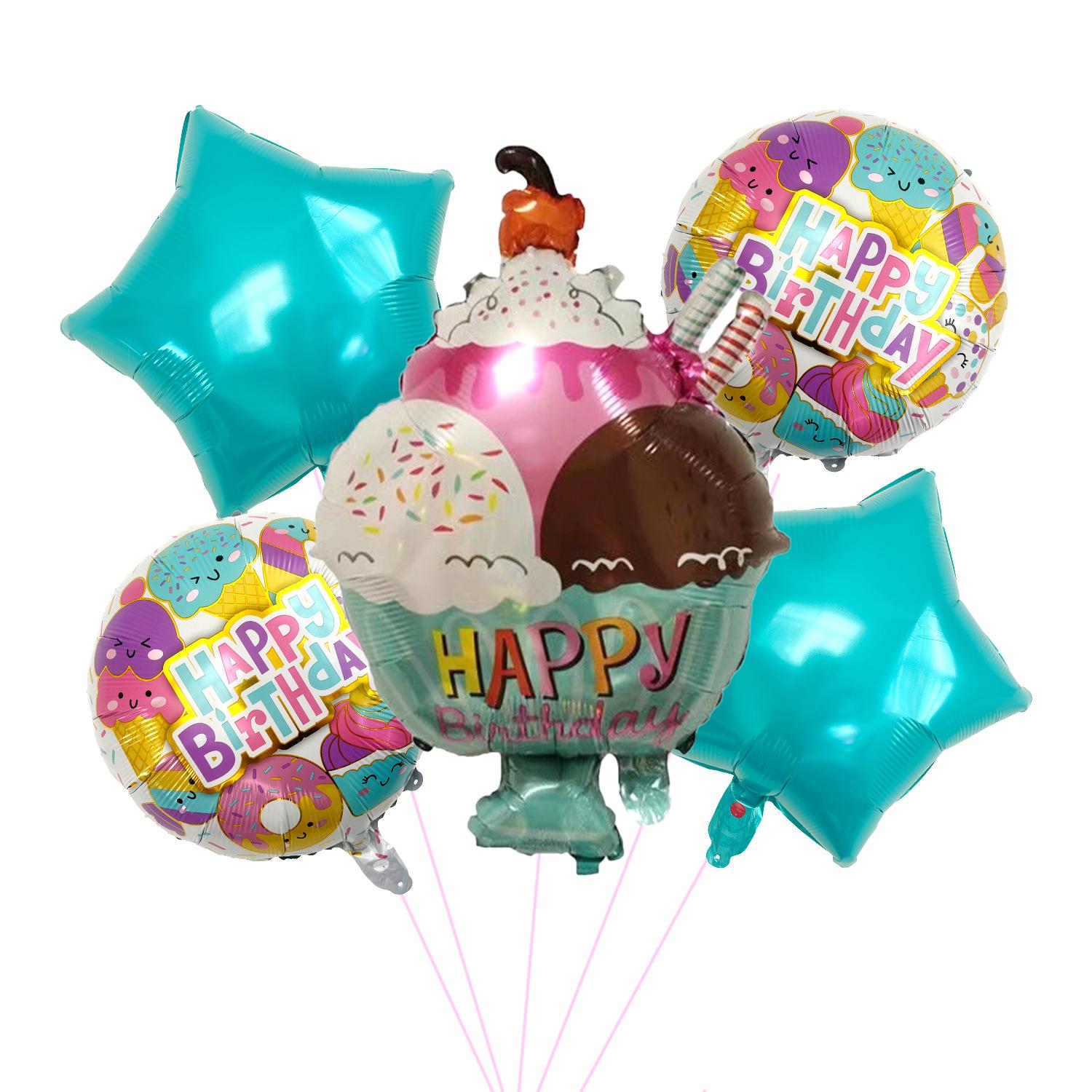 

5Pcs Ice Cream/Ice Cream/Candy Pentagram Aluminum Film Balloon Set Birthday Decoration birthday ice cream set