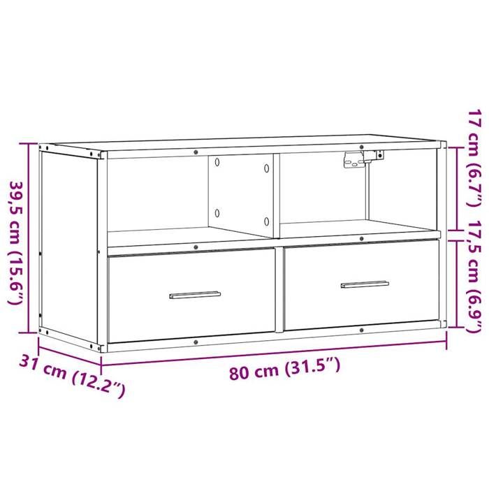 VidaXL Meuble TV chêne fumé 80x31x39,5 cm bois d'ingénierie et métal, support TV, armoire média, console TV, meuble HiFi, 848921