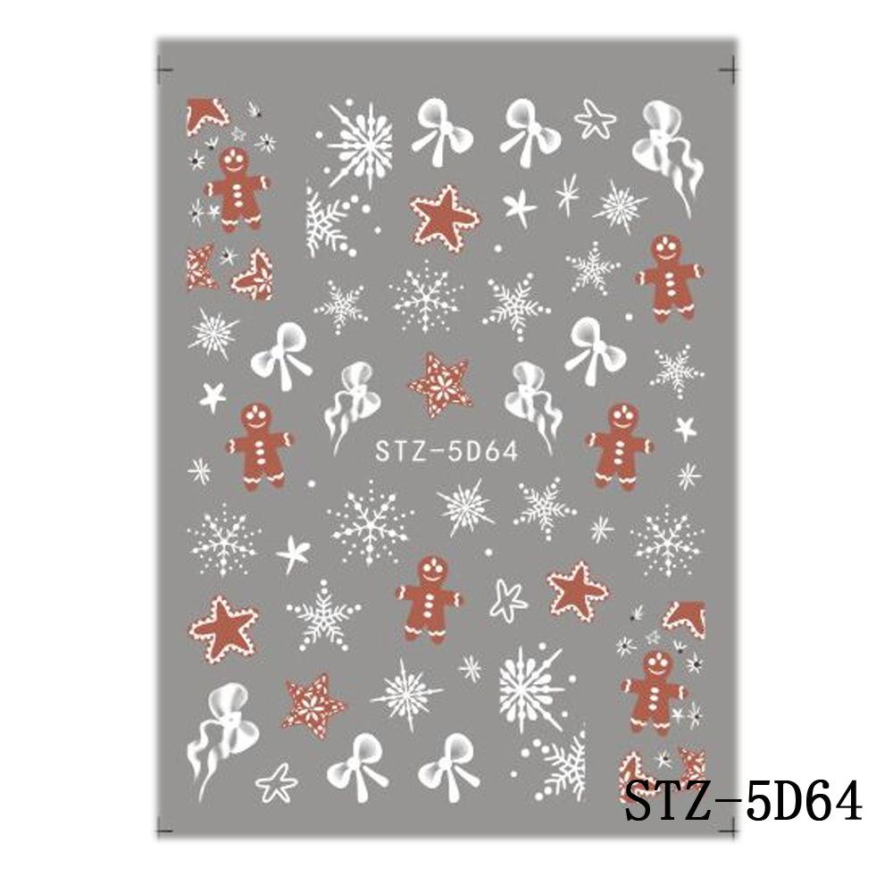 5D Christmas Adhesive Embossed Nail Sticker Decal Snowflake Nail Art Decoration