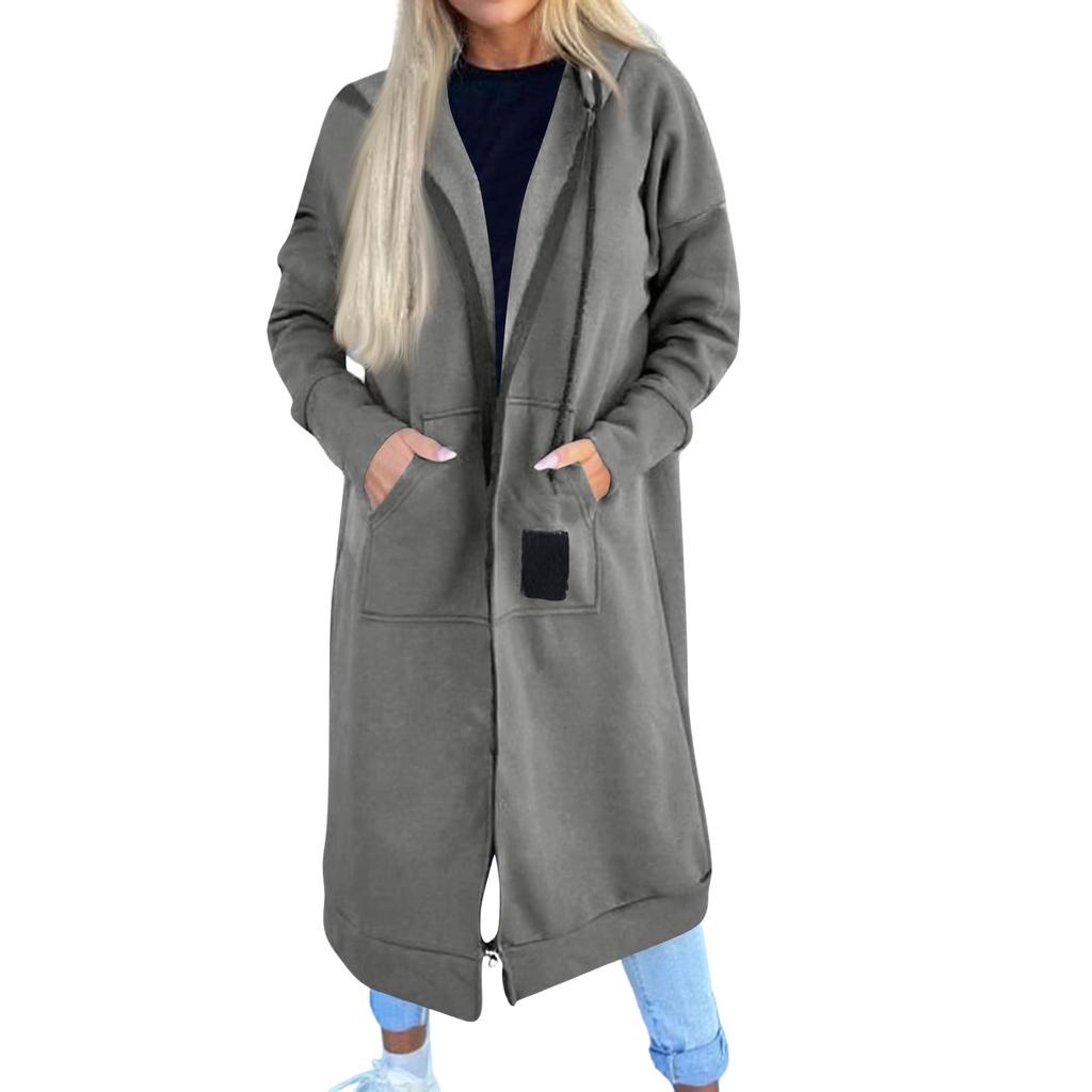 Women's Fashion Jacket Casual Solid-color Long-sleeved Cardigan Hoodie Long Coat