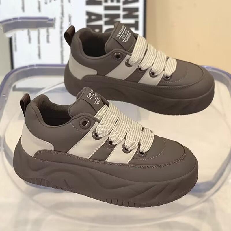 

Платформенные туфли на хлебной подошве, одинарные туфли, весна-осень 2025, новая универсальная обувь для скейтборда, повседневная обувь на мягкой подошве, женская рабочая обувь, белая обувь 40 коричневый