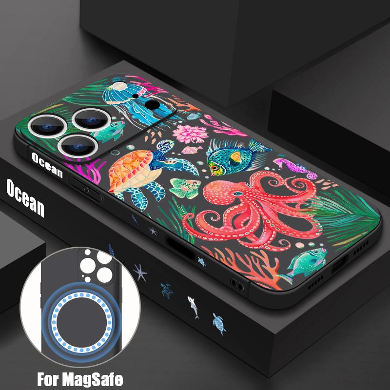 For iPhone 17 Pro Max Case Shark Whale Marine Life Pattern Magnetic For Magsafe Soft Cover For iPhone 16 15 14 13 Pro Max 17E 16E
