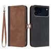 For iPhone 17 Pro PU Leather Case with Strap Phone Cover Stand Side Magnetic Button Design