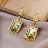 Vintage French Green Floral Baroque Pearl Earrings