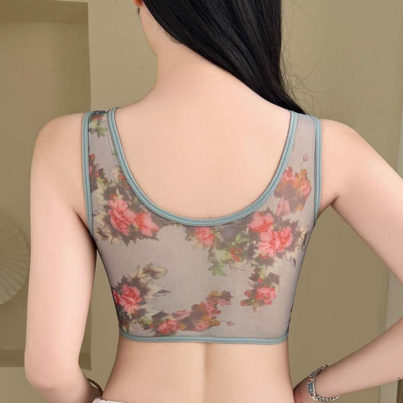 Middle-aged and Elderly Large Size Bra Gathered Comfortable Mesh Back One-piece Fixed Cup Without Steel Ring Underwear