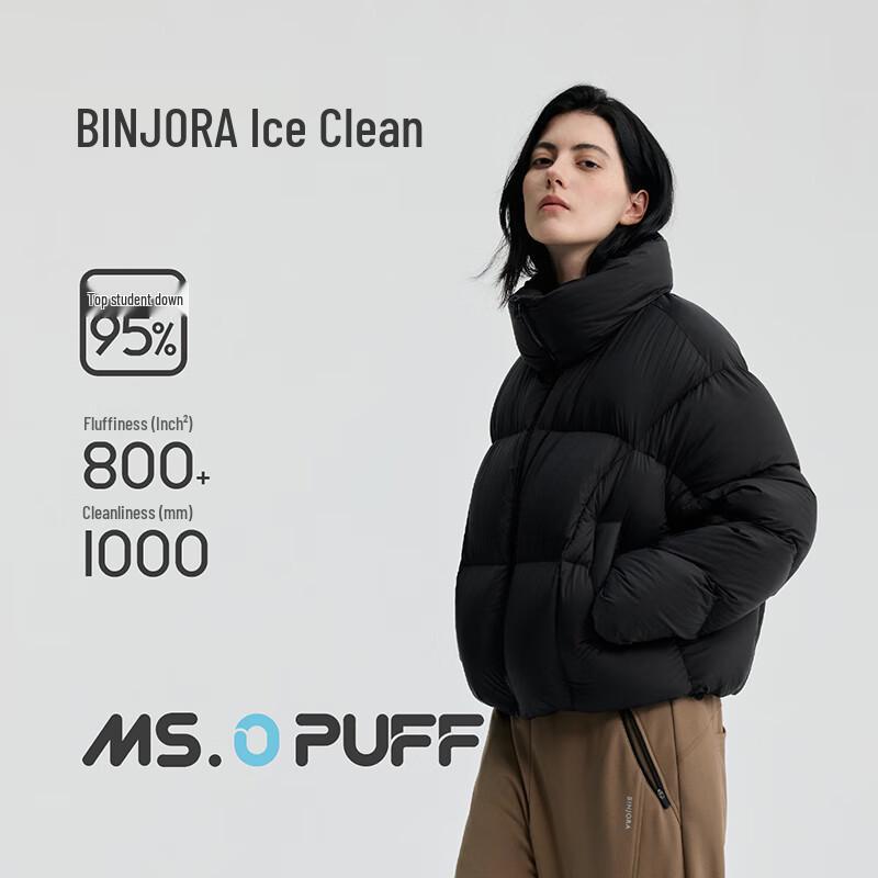 BINJORA Women's Short Stand-Collar 95 Duck Down Puffer Jacket