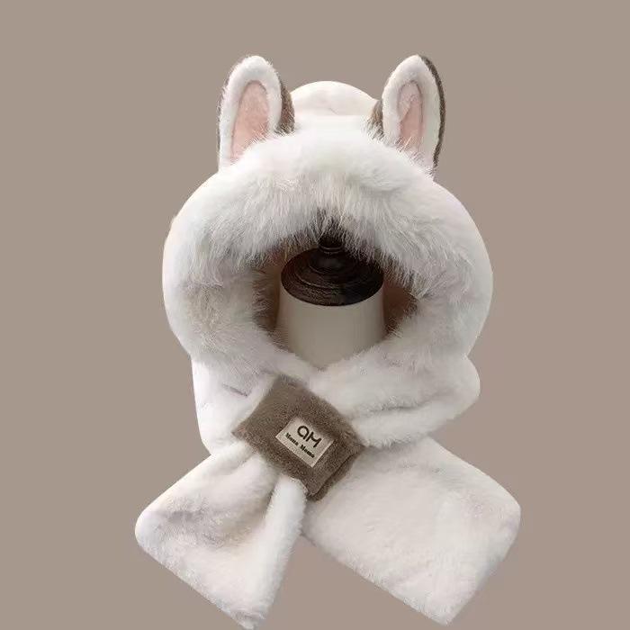 Women's Winter Plush Fox Hat & Scarf Combo - Warm, Trendy, and Versatile Hooded Design