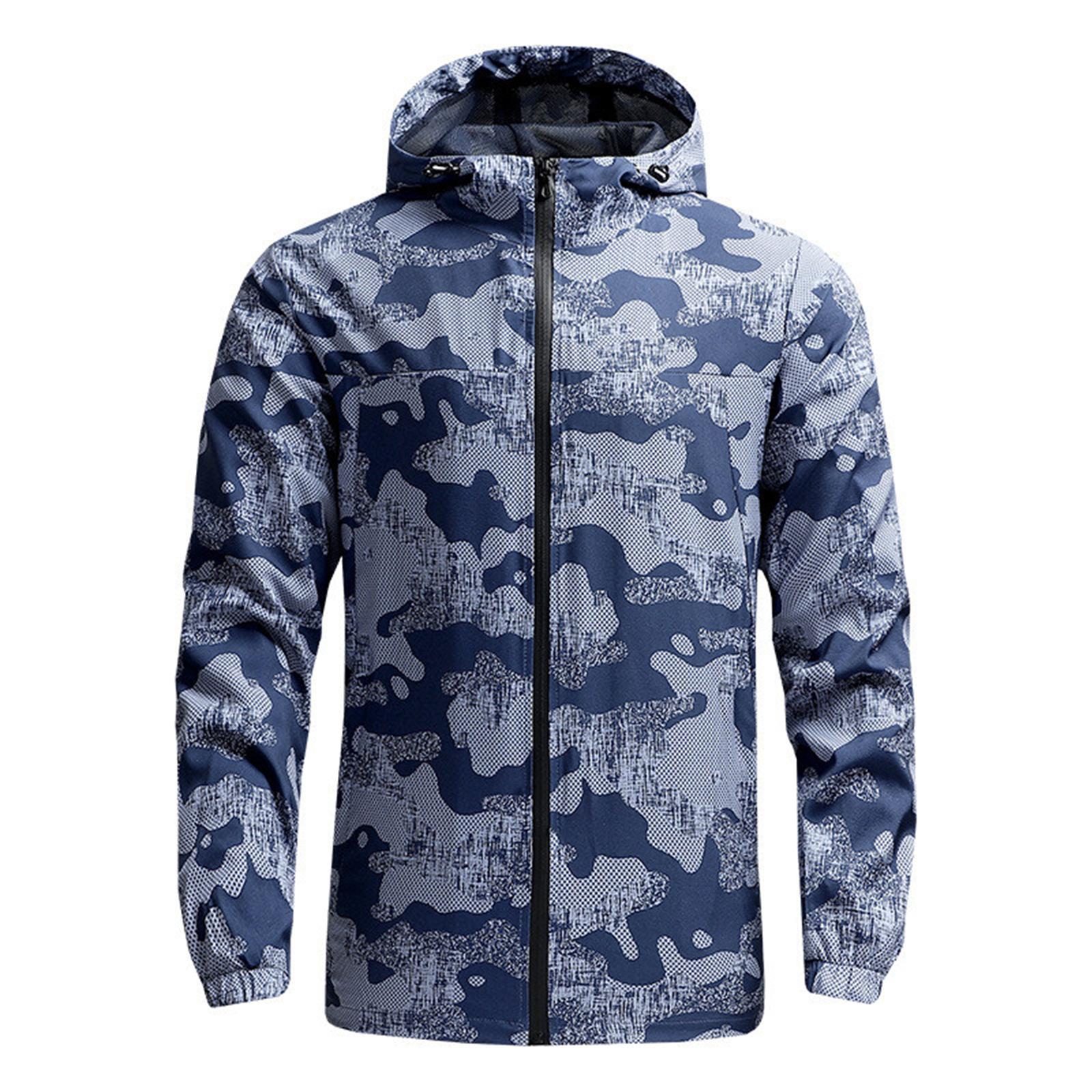 

Men s Outdoor Casual Zipper-style Hooded Printed Jacket, Quick-drying Thin Windproof And Waterproof Sports Windbreaker Jacket XXL тёмно-синий