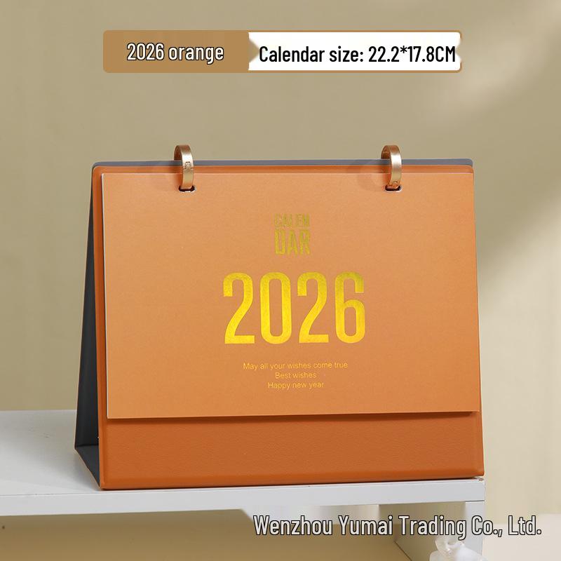 

2026 Кожаный настольный календарь Моранди: Простой дизайн с двойным кольцом, тема лунного года, настраиваемый с логотипом. Standard Soft Case