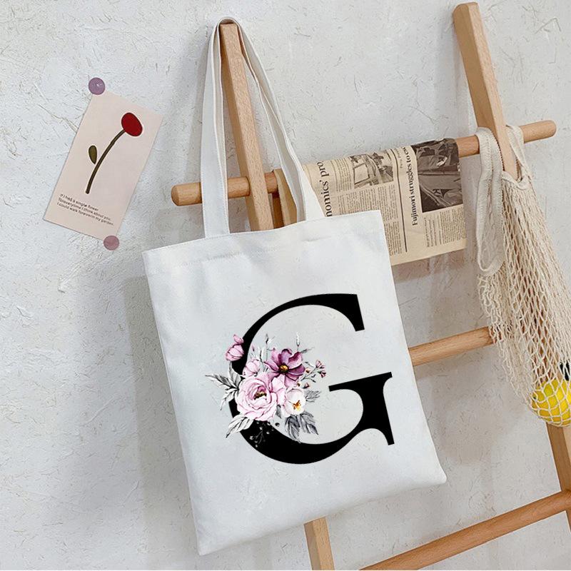 Alphabet24 Letter Print Student Portable Canvas Bag Tote Bag Large Capacity Messenger Bag
