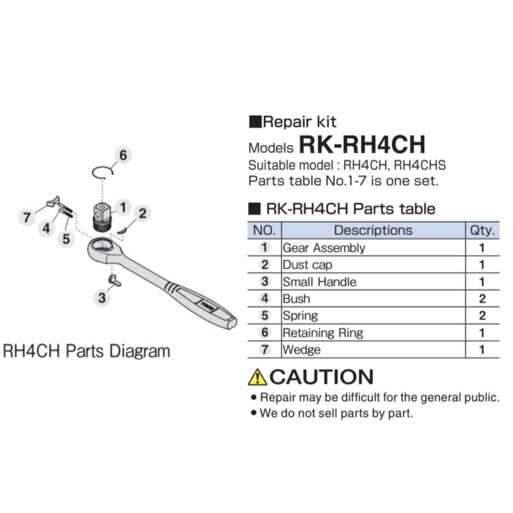 Tone Ratchet Handle Repair Kit Drive RK-RH3VH, 9.5mm (3/8")