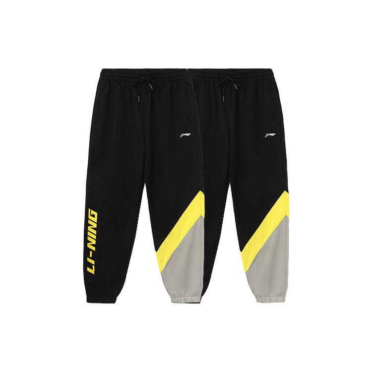 Li Ning Sports Fashion Series Logo Print Color Block Loose Fit Cuffed Knit Joggers Men Joggers Black AKLRC05-3