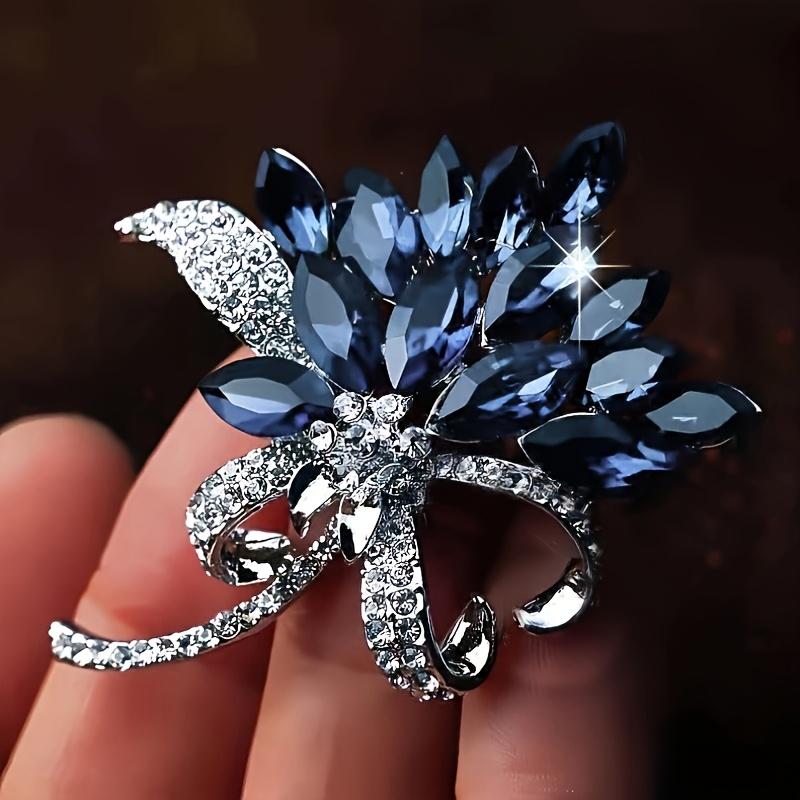 Elegant Vintage-Inspired Multi-Layer Rhinestone Brooch with Blue Gemstones & Sparkling Crystals – Chic Floral Design for Women, Perfect for Parties