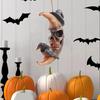 Halloween Moon Decoration Crow On The Moon Ornament Gothic Skull Face Moon with Witch Hat Decoration for Indoor