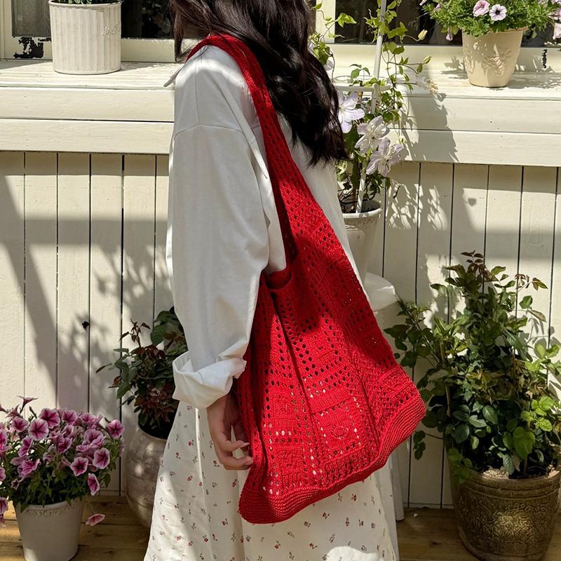 Basit Tığ İşi Tote Çantalar Moda Oyuk Örgü Kadın Çantaları Günlük Kadın Omuz Çantaları Bayan Alışveriş Üst Saplı