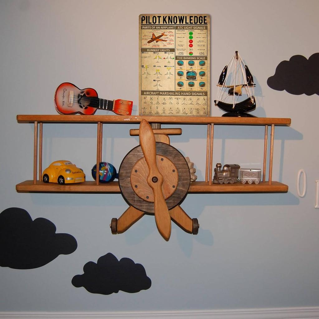 NEGLAI Vintage Aviation Decor Pilot Knowledge Metal Signs Cool Airplane Art Wall Decor Air Plane Decorations for Boys Room Pilot Gifts for Aviation