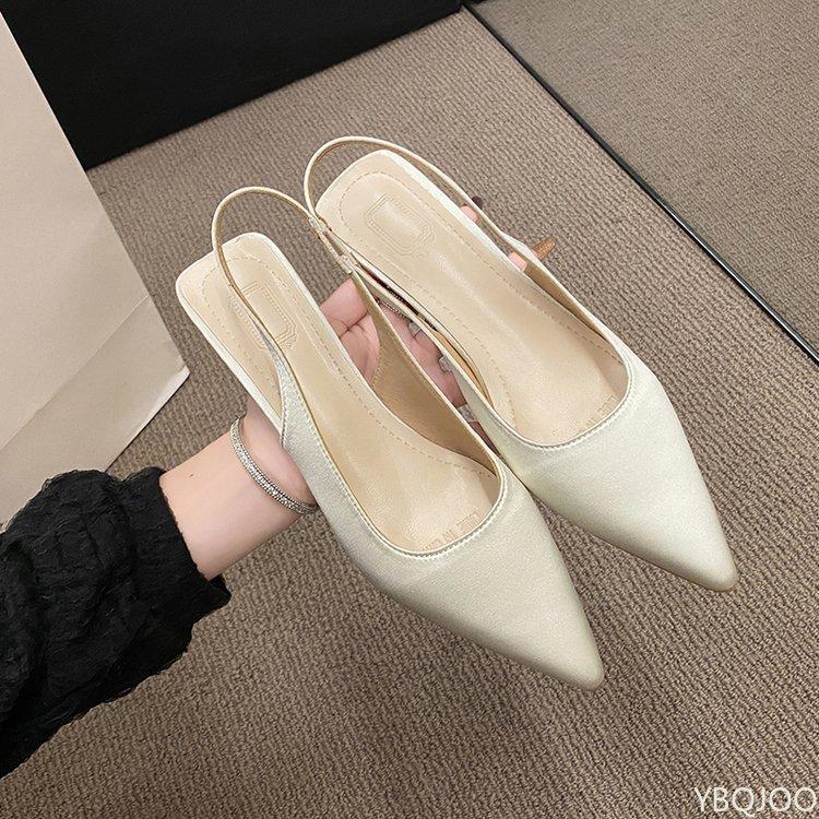 Fashion 2025 New Women's Sandals Summer Pointed Mid Heel Shoes Fashion Elegant Cloth Sandals Luxury Design Ladies Shoes Zapatos Mujer