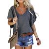 2024 neue Sommer Damen Tops V-Ausschnitt Baumwolle Solidcolor Kurzarm Casual Loose Pius Size Femmel T-Shirt