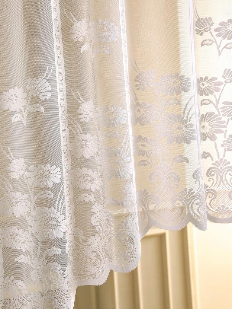 White Lace Semi Sheer Curtain Kitchen Tiers Half Window Sheer Curtains Rod Pocket Voile Drapes for Kitchen Ba