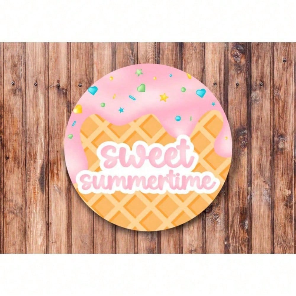 

Sweet Summer Ice Cream Wreath Metal Sign Vintage Tin Wall Art For Kitchen Living Room Bedroom Bathroom Halloween 20x20