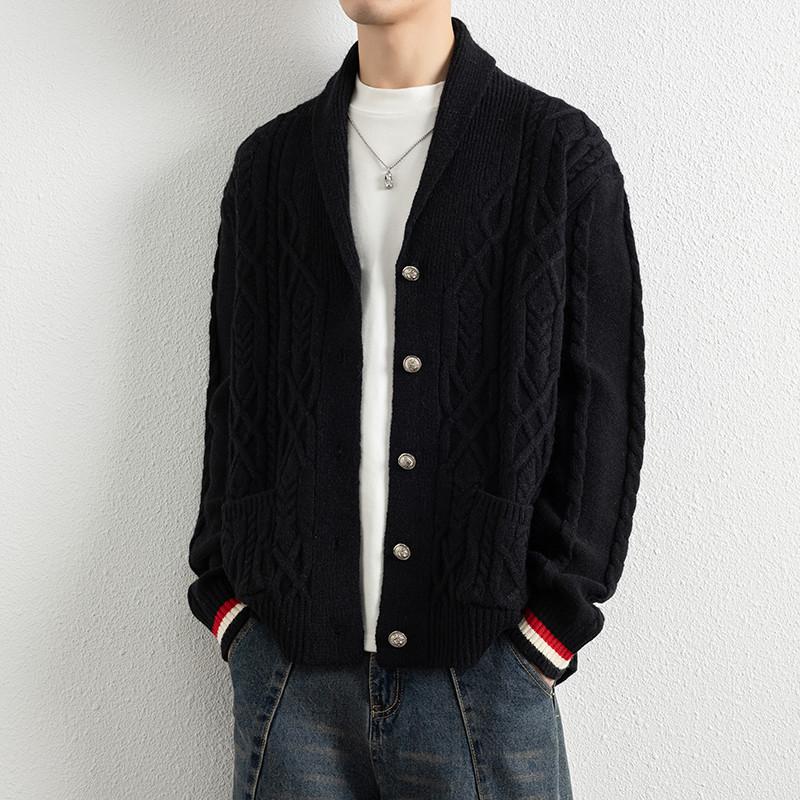 Autumn Winter Casual Sweaters Men Solid Color Knitted Cardigan Male Looose Turn Down Collar Sweatercoats Man