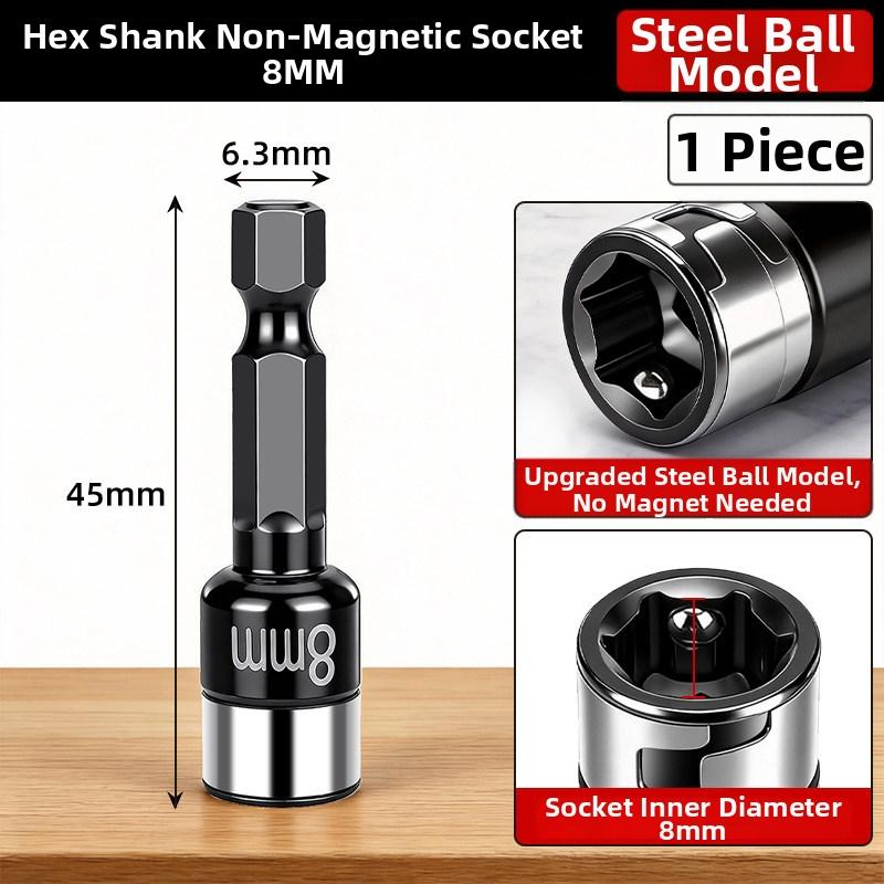 8mm Non-Magnetic Hexagonal Socket with Precision Recessed Hex Geometry and Steel Ball Design for Dependable Fastener Control