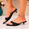 Fashion Stiletto Slippers New Summer Style Pointed Sequined Cloth Cover Foot Non-slip Wear-resistant Low-heeled Flip Flops