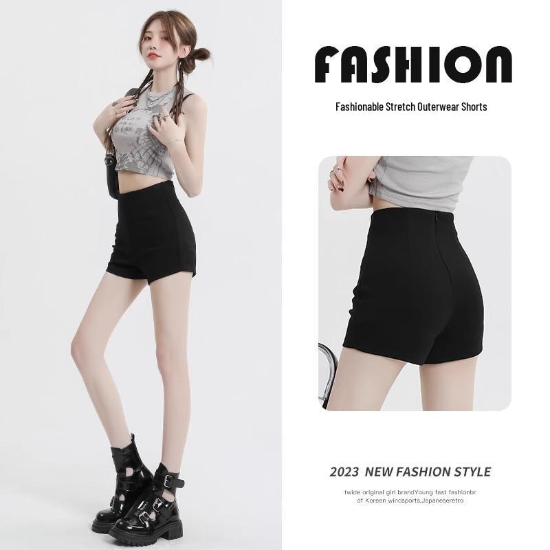 

High Waist Black Hot Pants - Women s Summer Petite Elastic Anti-Exposure Shorts S