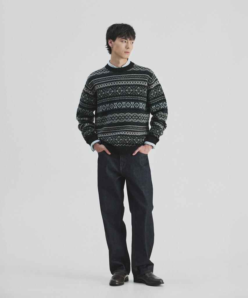 Guernsey Woollens Port Doyle Fair Isle Crewneck Sweater - Black