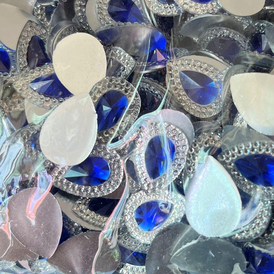 50pcs deep blue/scarlet 13*18mm teardrop-shaped resin rhinestones with flat backs, suitable for jewelry crafting DIY decorations