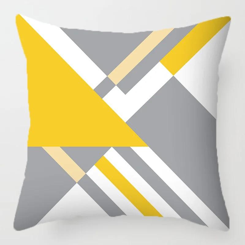 40X40 Yellow Geometric Throw Pillow Case Black Grey Striped Cushion Cover Modern Home Decor For Sofa Living Room Car Chair