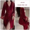 Gorgeous Lace See-Through Deep V Velvet Nightgown & Robe Set with Padding - Sweet Temptation 3908
