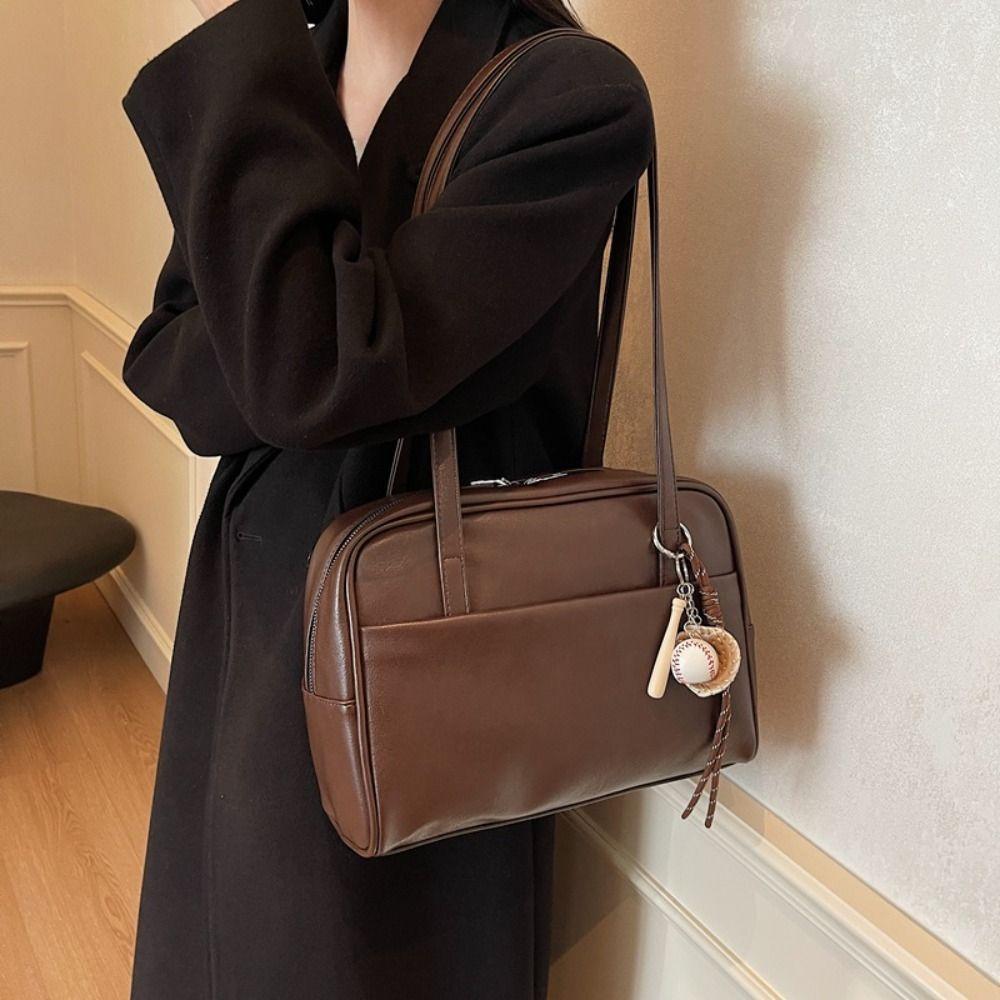 Korean Style Pu Leather Tote Bag Large Capacity Women's Handbag Vintage Boston Shoulder Bag  Lady