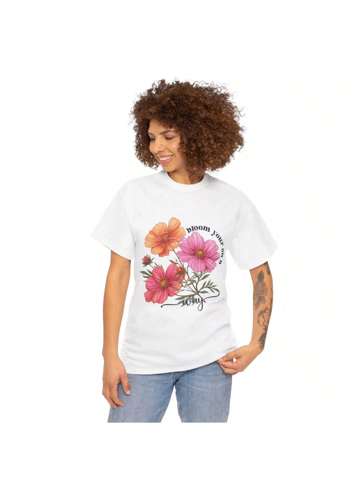 Bloom Your Own Way Women s T-Shirt Boho Floral Inspirational Tee Unique Shirt S разноцветный