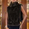 Vestă elegantă, caldă de iarnă, pentru femei, mărimea S, din blană artificială de nurcă, cu gât înalt, fără mâneci