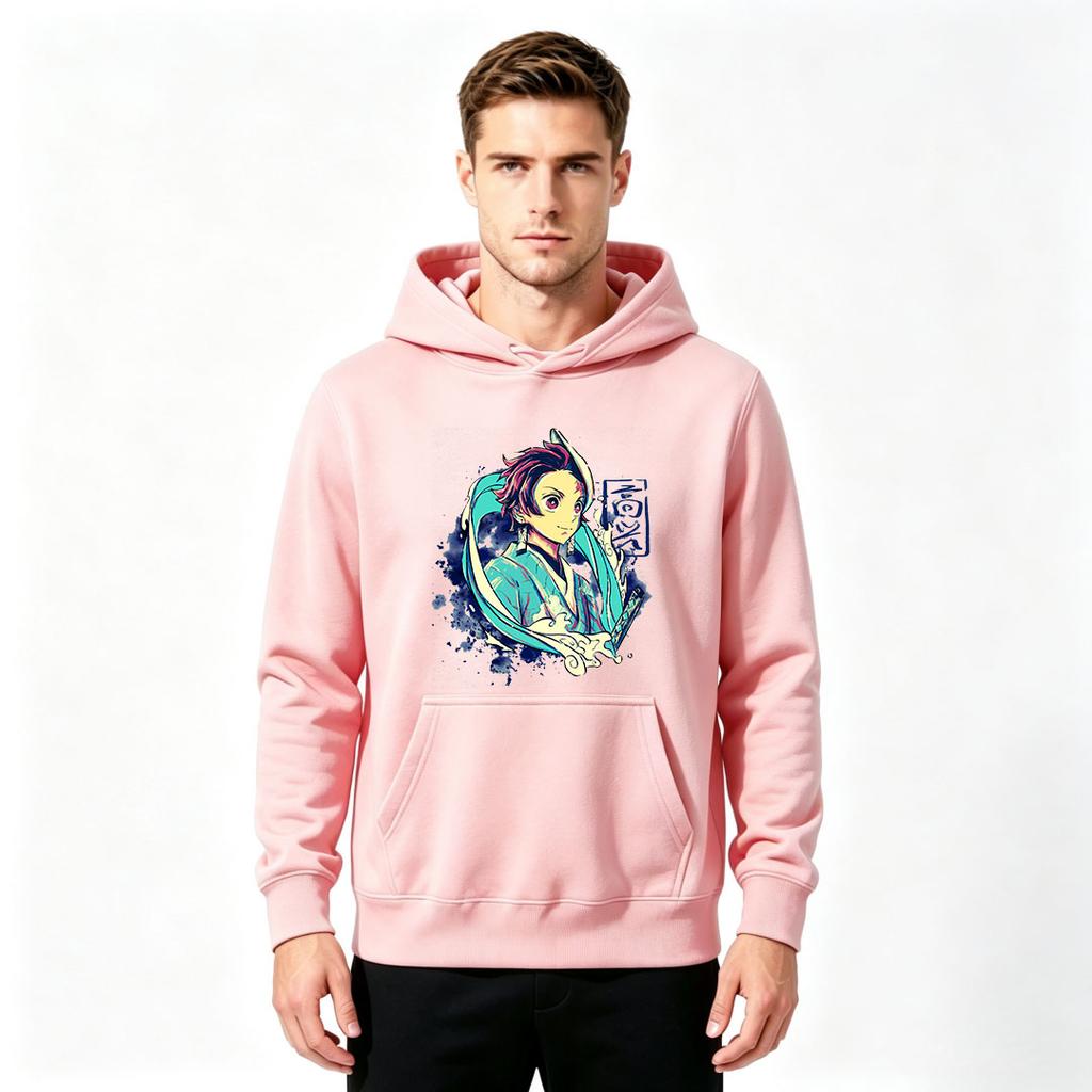 Men's Anime Character Printed Pullover Hoodie Casual Long Sleeve Graphic Sweatshirt for Daily Wear
