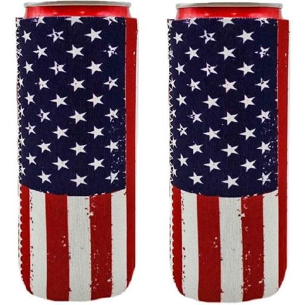 Neoprene Slim Can Cooler (2Pack) - N Flag - Fits 12oz Slim Cans - Keeps Drinks Cool & Hands Dry