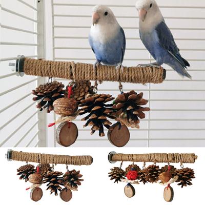 Parrot Stand Chewing Pine Balls Grinding Paw Natural Wood Hemp Rope Weaving Perch Stand Bird Climbing Toy Cage Accessories