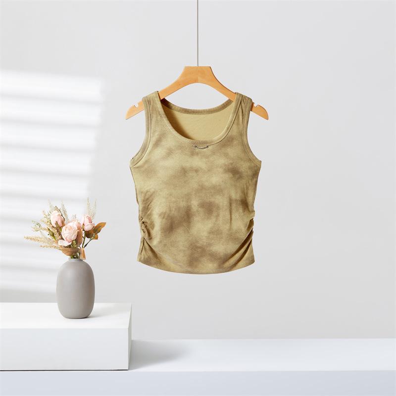 

Женская весенняя облегающая трикотажная майка с принтом тай-дай и нагрудными накладками — сладкий и пикантный ретро-стиль One Size