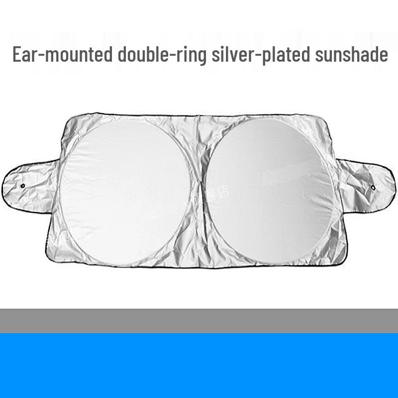 Car Sunshade with Ears, Double Ring Silver-Coated Snow Shield, 150x70 cm