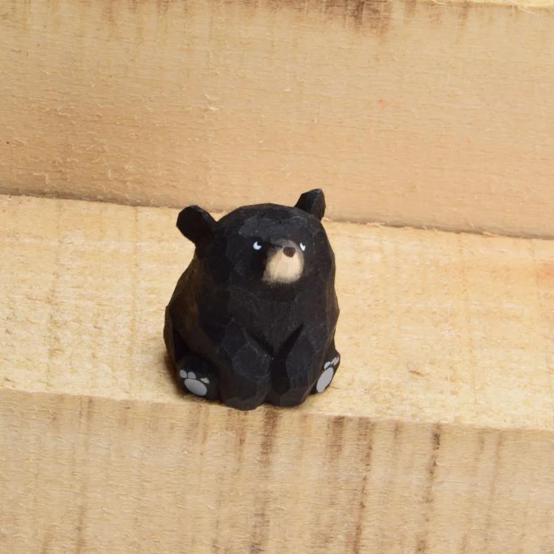 Rzeźbiony niedźwiedź z litego drewna, drewniane, słodkie figurki niedźwiedzi miniaturowych, dekoracja do salonu, figurki dekoracyjne