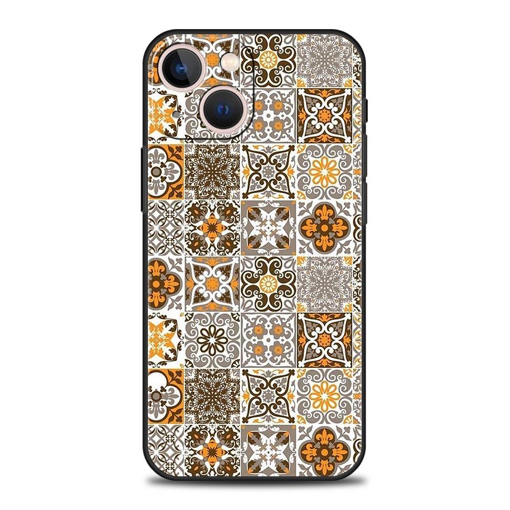 Mandala flower totem Luxury Phone Case For iPhone 13 15 14 12 11 Pro MAX XR X SE XS 7 8 Plus Silicone Black Protection Cover