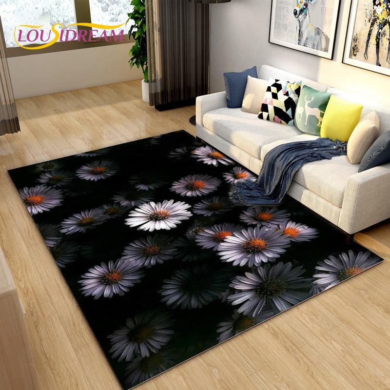 3D Nordic Flower, Daisy Area Rug,Carpet Rug for Living Room Bedroom Sofa Doormat Kitchen Decoration,Kids Play Non-slip Floor Mat